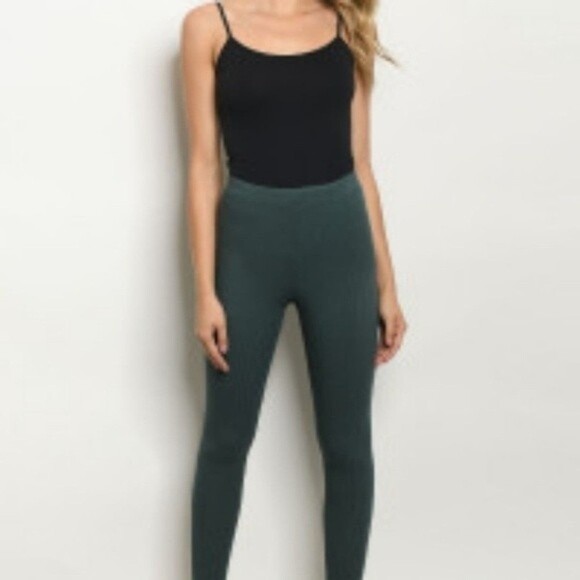 Olive Green Knit High Waisted Leggings L - Picture 1 of 10